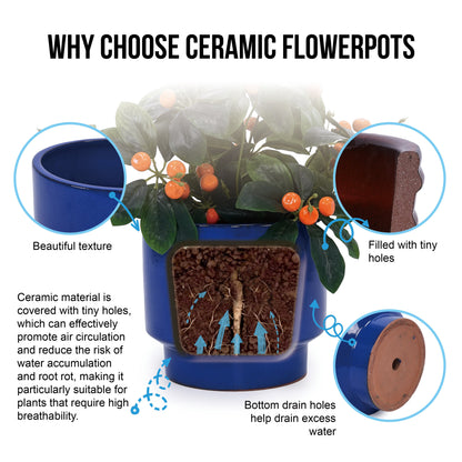 Set of 3 Ceramic Flower Pots - Blue