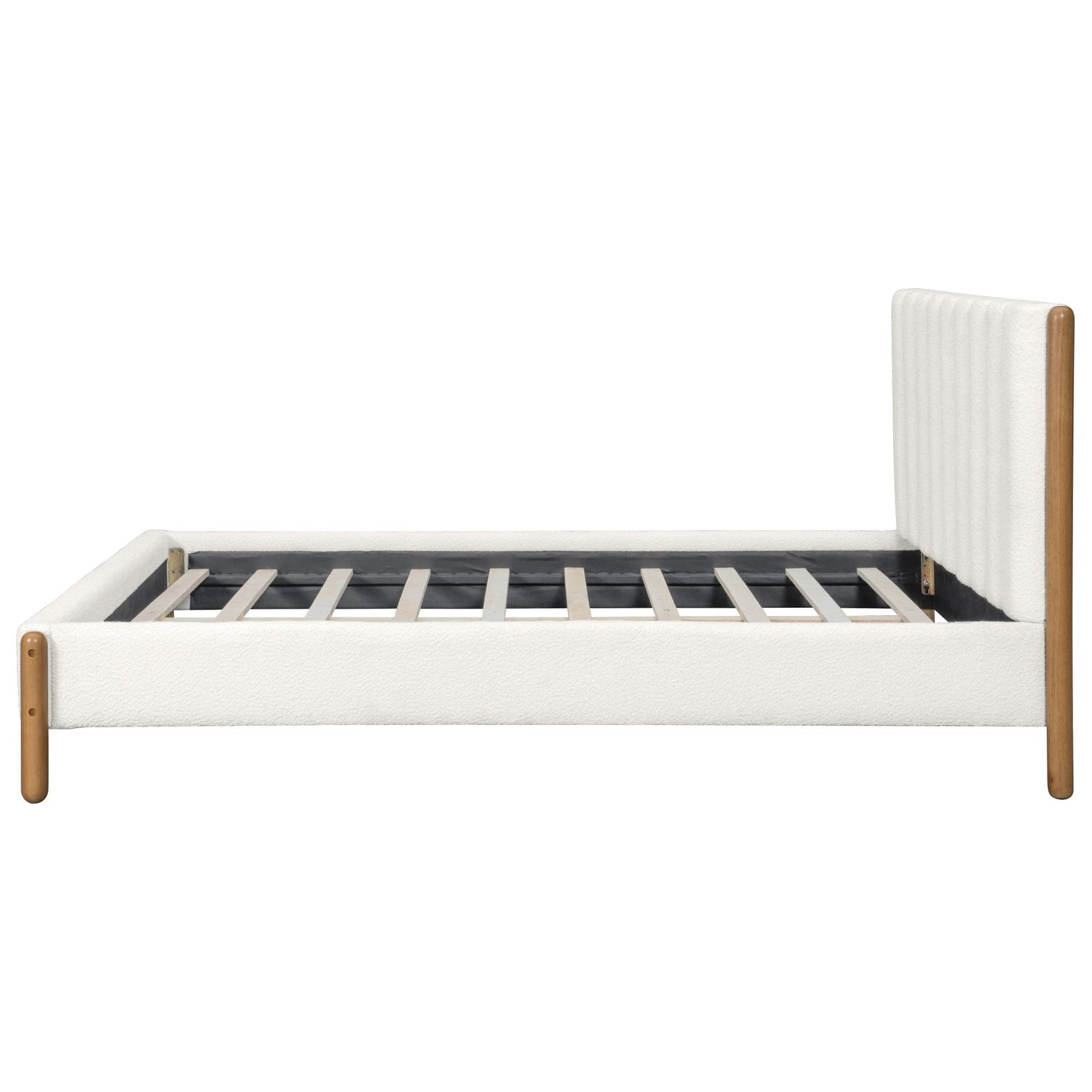 Queen Size Bed Frame with Boucle Upholstered Headboard and Solid Wooden Legs - Off White