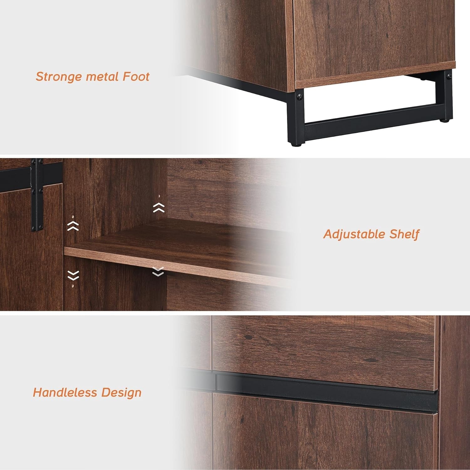 Brown 3 in 1 Sideboard Buffet Cabinet With Adjustable Shelf