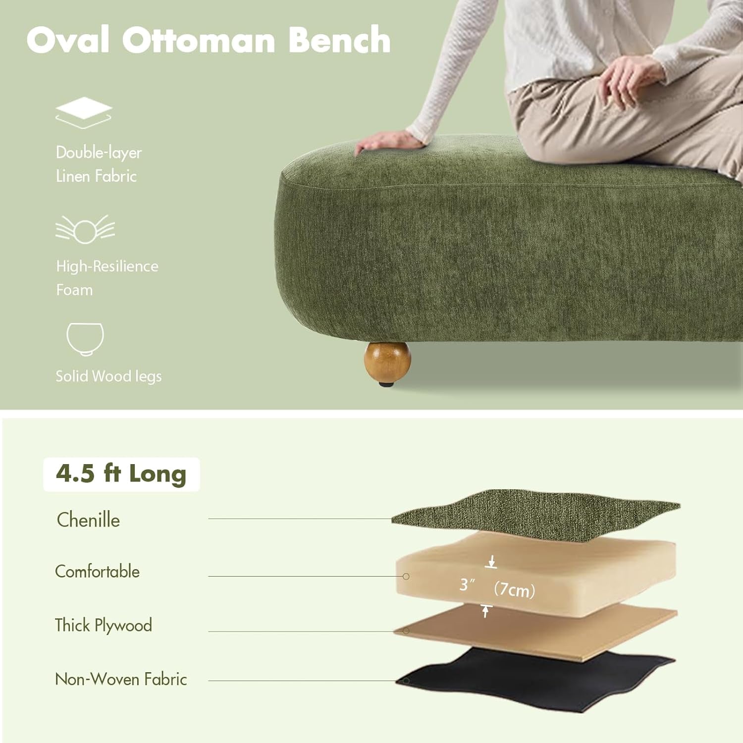 54-Inch Green Velvet Cushioned Bench
