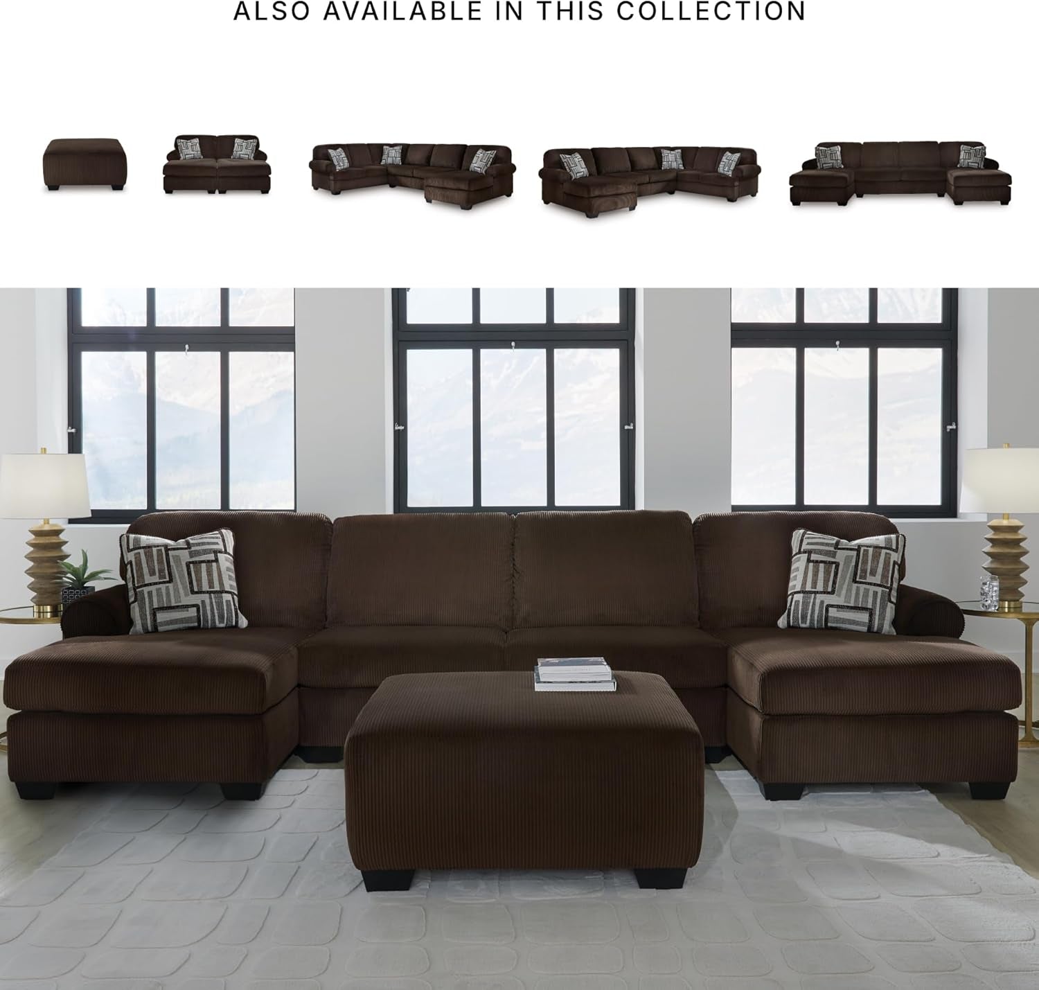 Dark Brown Textured Stripe Oversized Ottoman