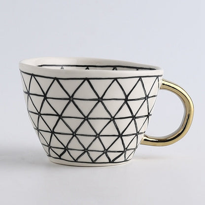 Lechsi Hand Painted Gold Handle Ceramic Mugs