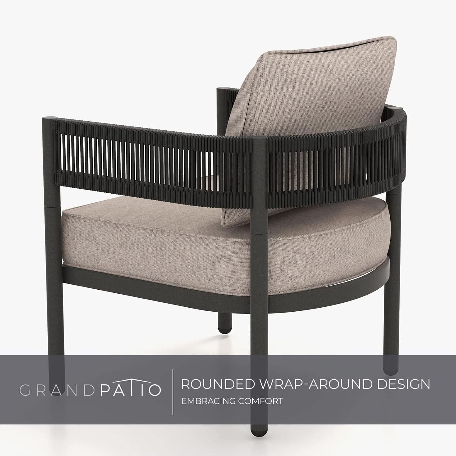 Outdoor Wicker Conversation Set With 2 Chairs and 2 Nesting Tables in Black and Greige