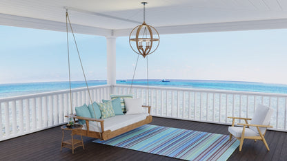 Stripes Grey &amp; Aqua Reversible Outdoor Mat