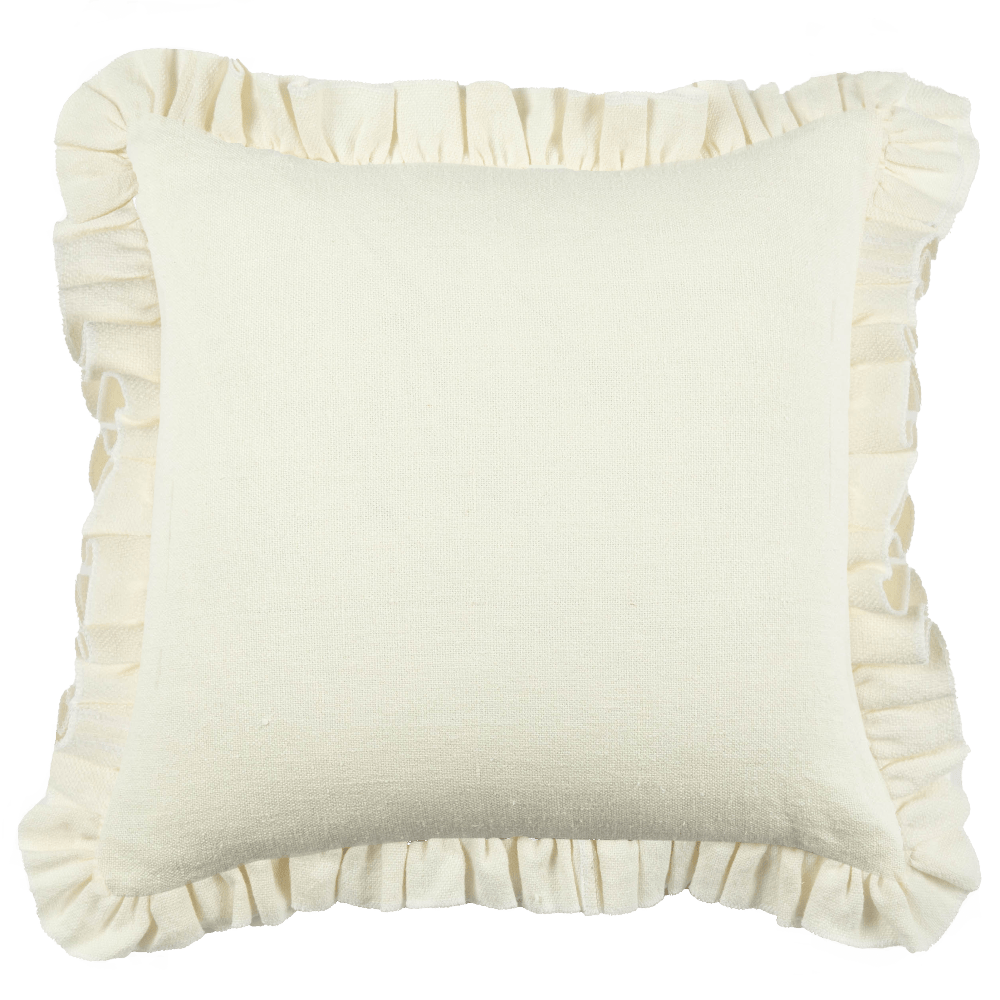 Anita Linen Solid Throw Pillow Cover - Cream Ruffled