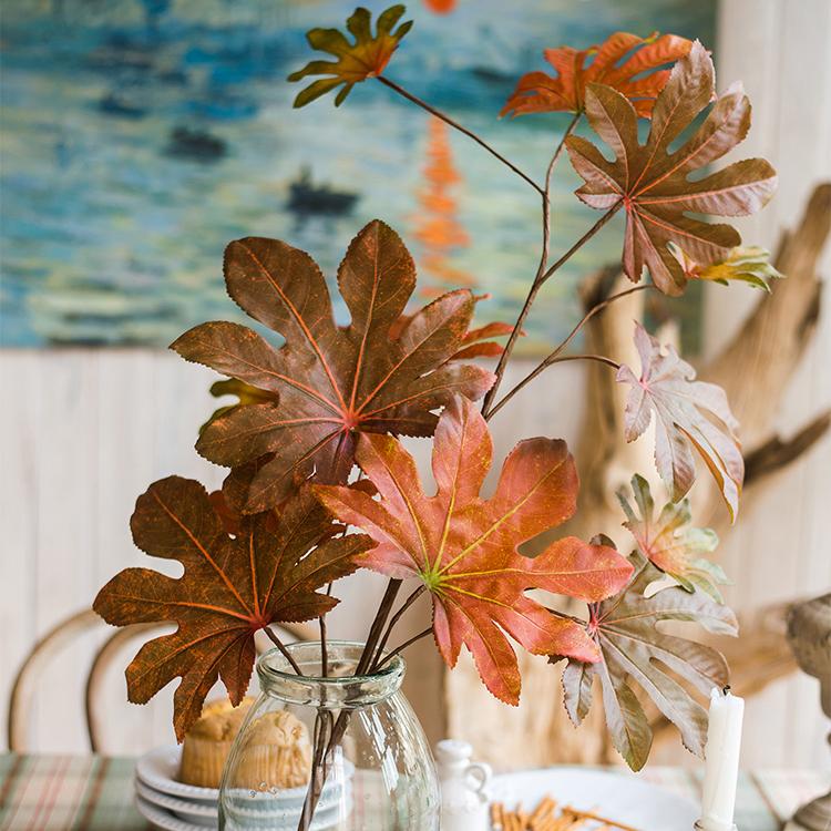 Artificial Fatsia Leaf in Autumn Red - 32"