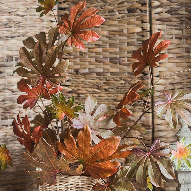 Artificial Fatsia Leaf in Autumn Red - 32"