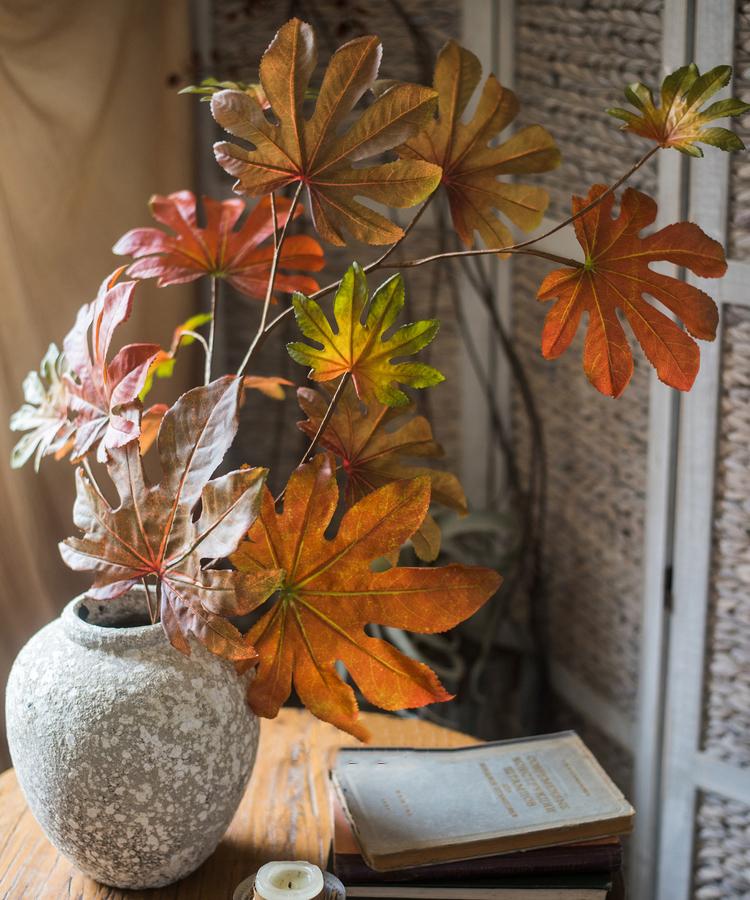 Artificial Fatsia Leaf in Autumn Red - 32"