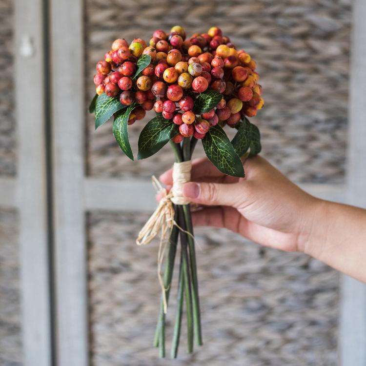 Artificial Fruit Berry Bunch, Green/Ornge/Red - 11 inch