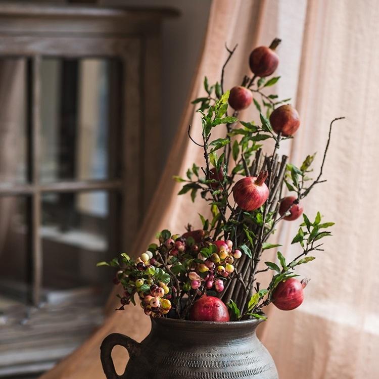 Artificial Fruit Large Red Pomegranate Fruit Stem - 36"