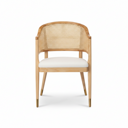 Natural Rattan Accent Chair with Brass Caps