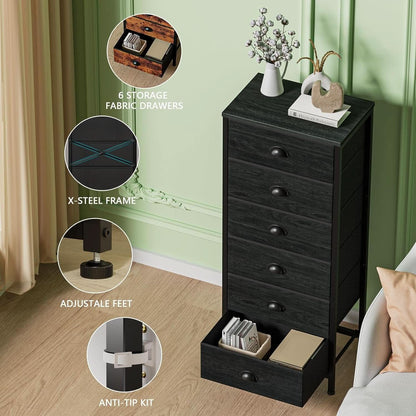 Tall Dresser With 6 Drawers - Black