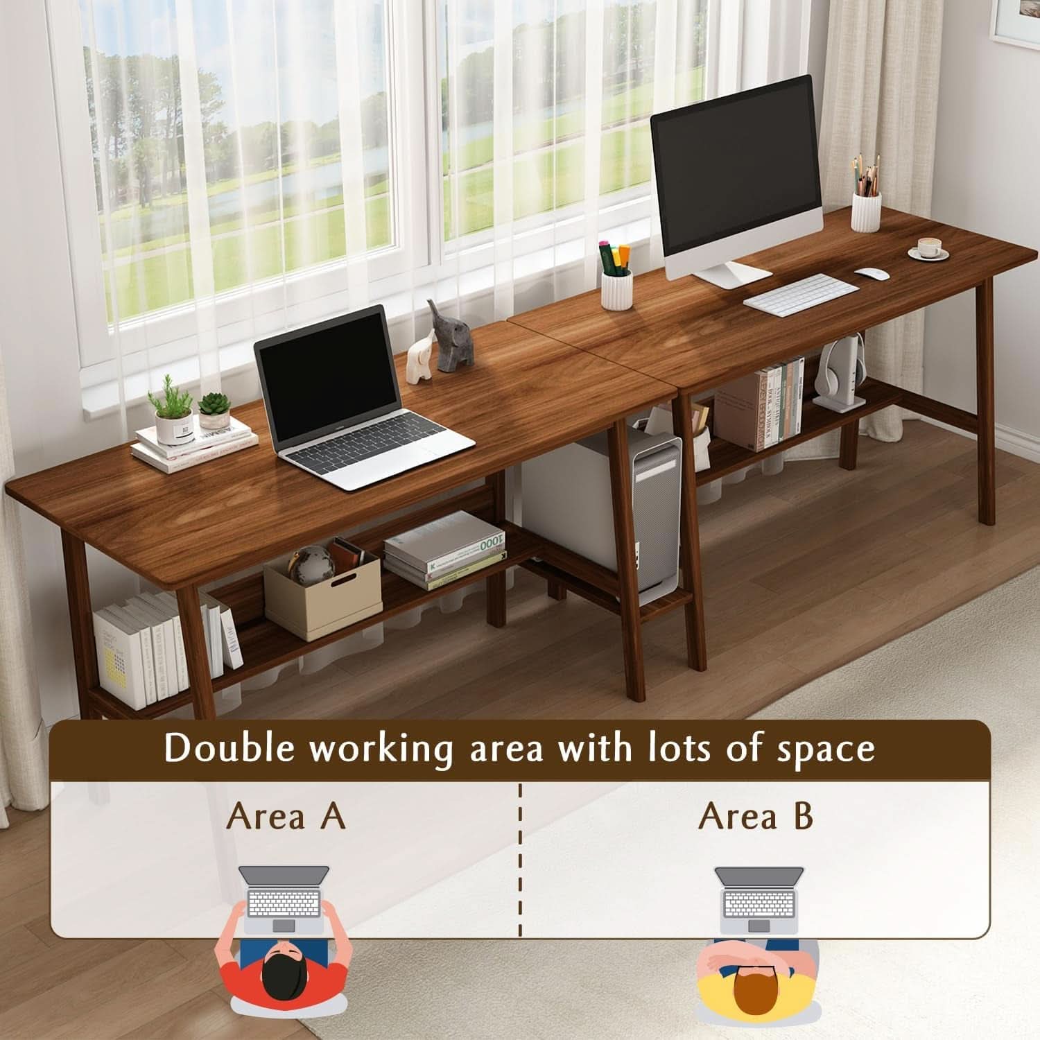 Walnut 110" Two-Person Computer Workstation
