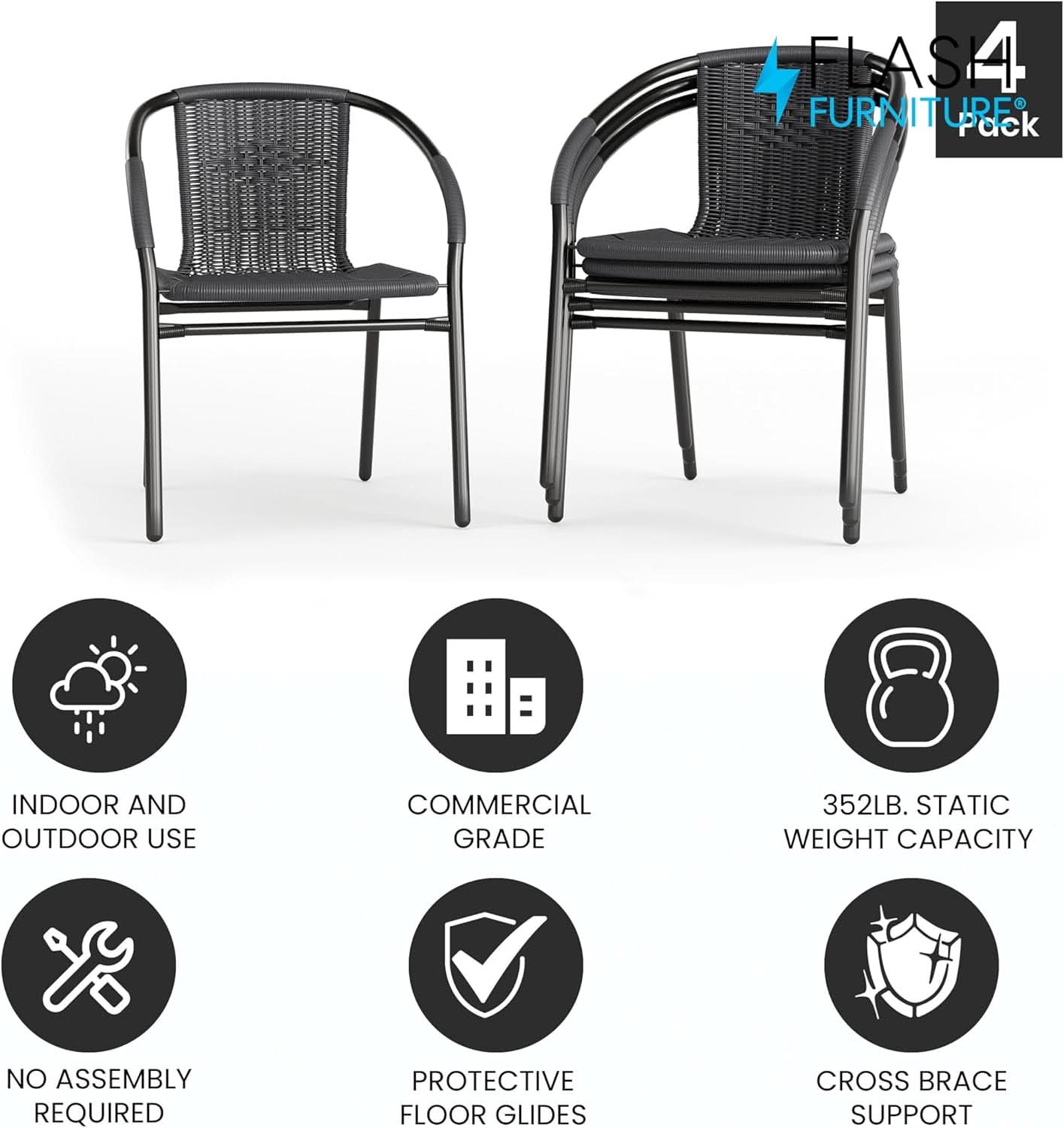 Set of 4 Modern Stackable Rattan Outdoor Dining Chairs