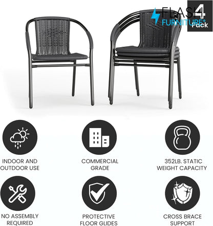 Set of 4 Modern Stackable Rattan Outdoor Dining Chairs