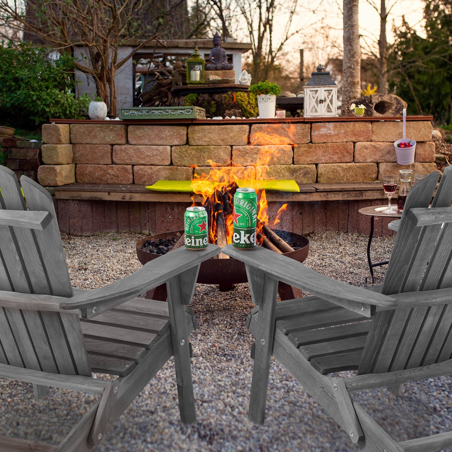 Classic Gray Cedar Wood Adirondack Chairs - Set of 2