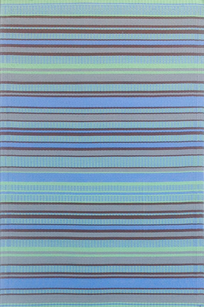 Stripes Grey &amp; Aqua Reversible Outdoor Mat