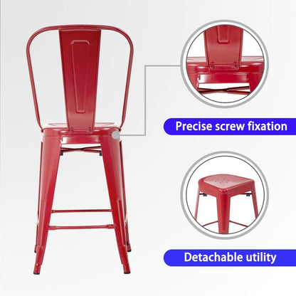 Set of 4 24 Inch Indoor/Outdoor Stackable Metal Bar Stools - Red