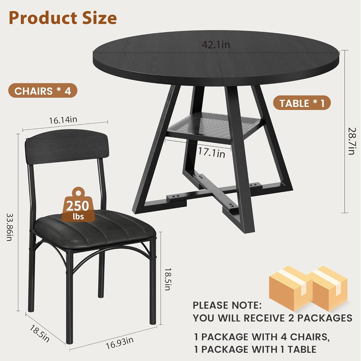 Round Dining Set - 5 pc, Black