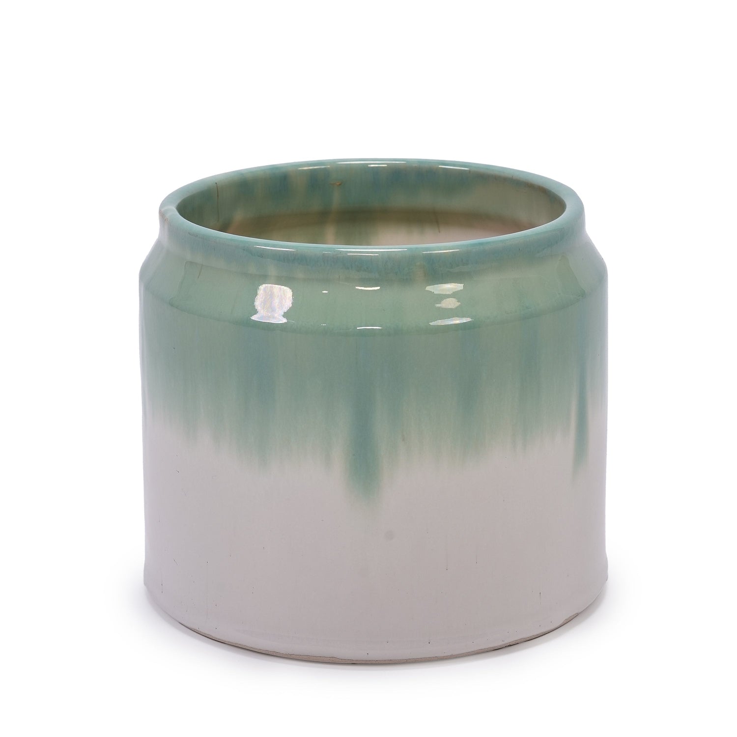 Set of 2 Gradient Ceramic Flowerpots - White/Green