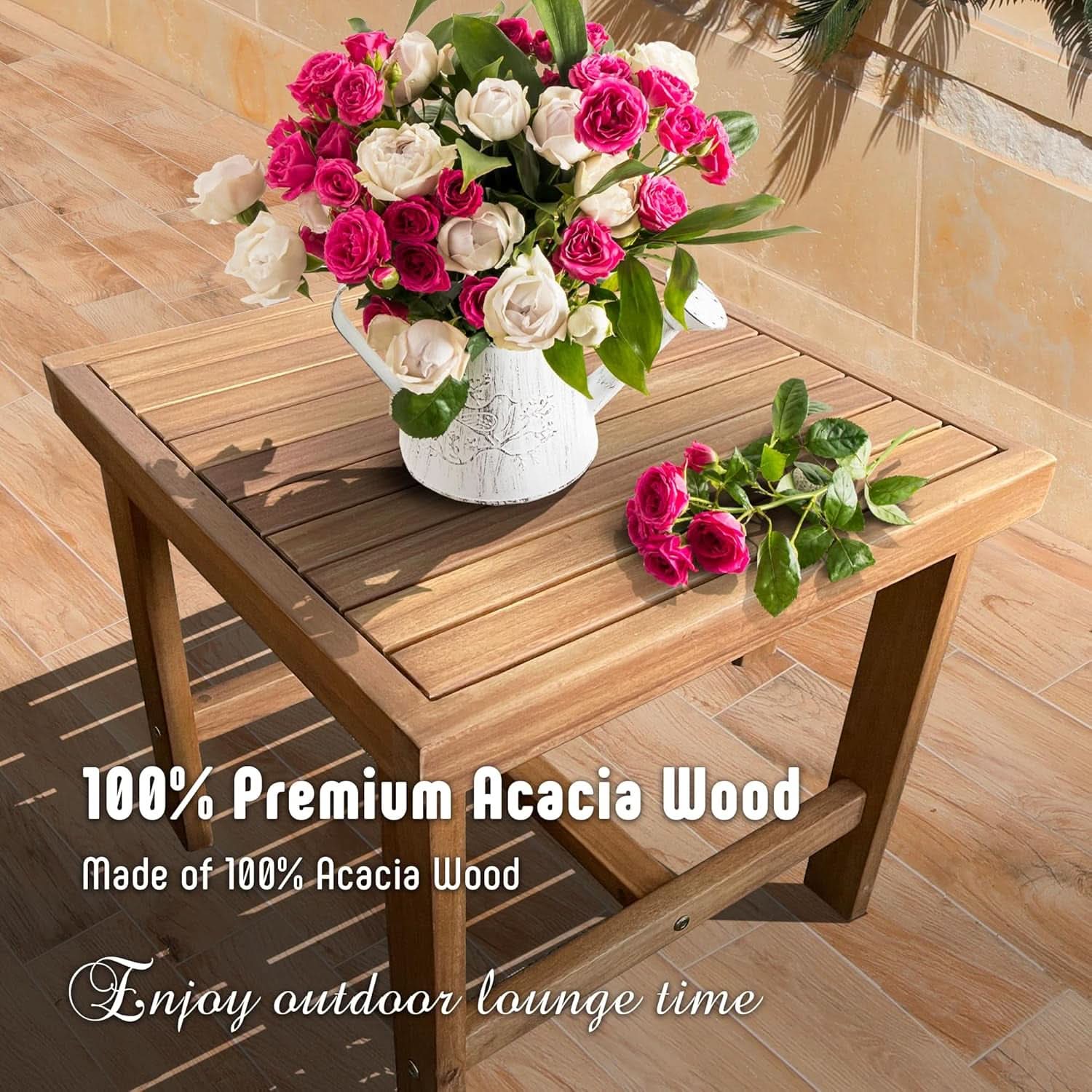 3 Piece Outdoor Acacia Wood Cushioned Chairs And Coffee Table Set