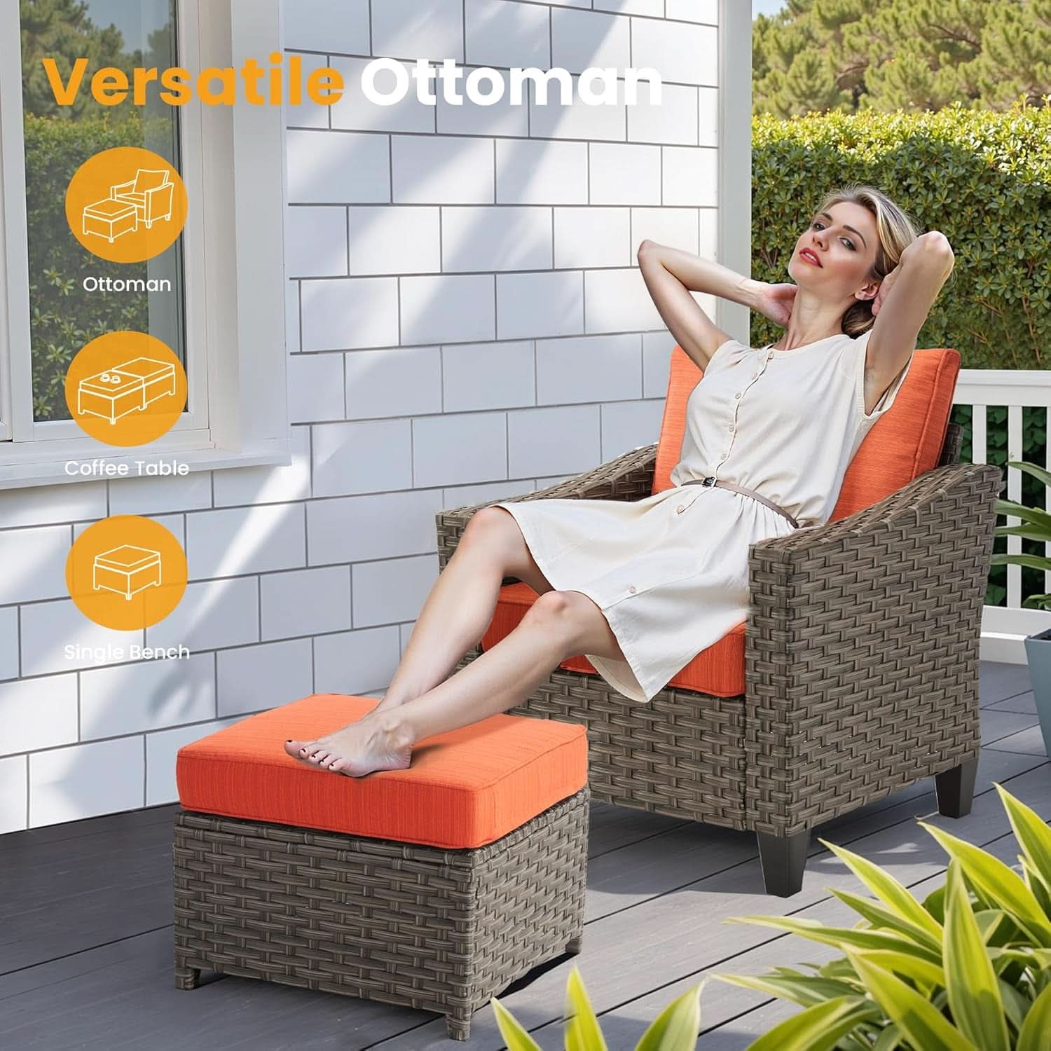 10 Piece Outdoor Patio Lounge Set with Fire Pit - Papaya