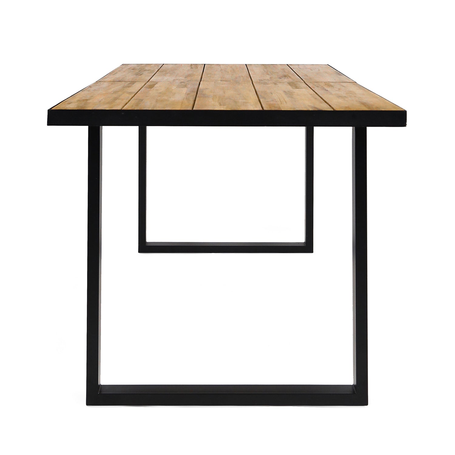Outdoor Dining Table with Iron Legs and Teak Table Top