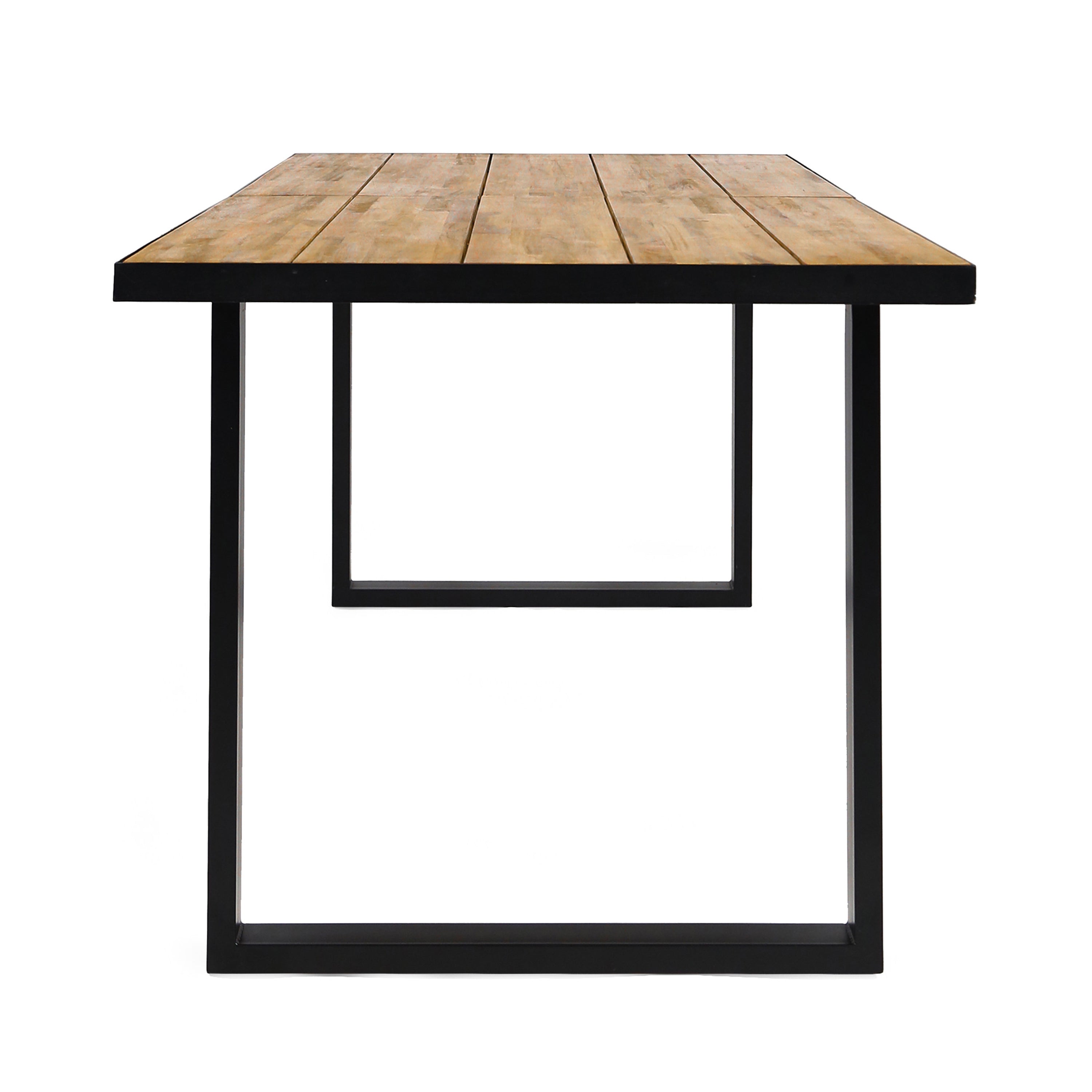 Outdoor Dining Table with Iron Legs and Teak Table Top