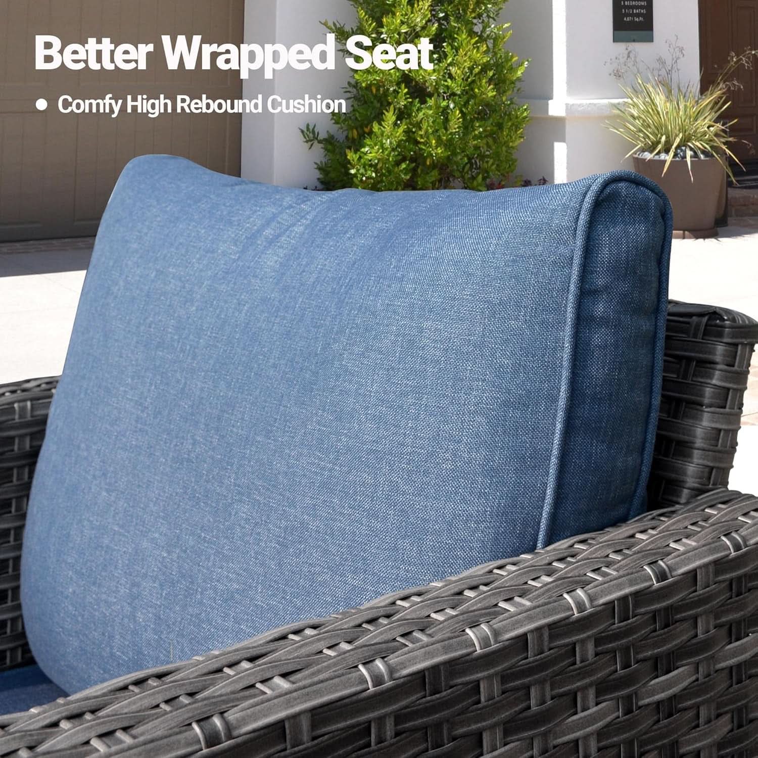 Five Piece Outdoor Wicker Conversation Set in Denim Blue
