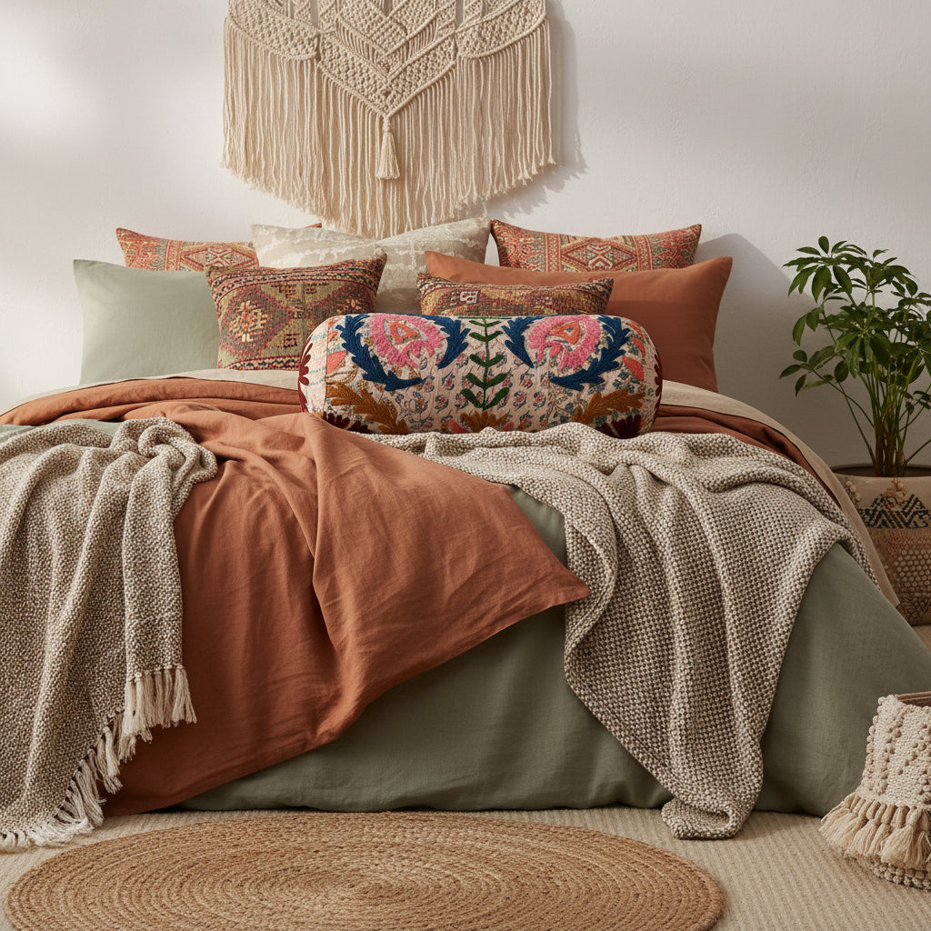 Kantha Gudari Bolster Pillow | 21x8"