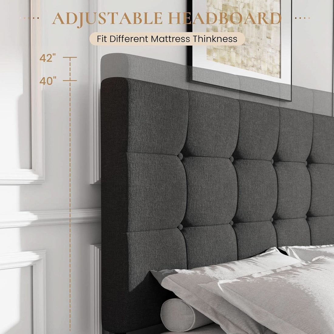 Upholstered Queen Platform Bed Frame Storage Drawers