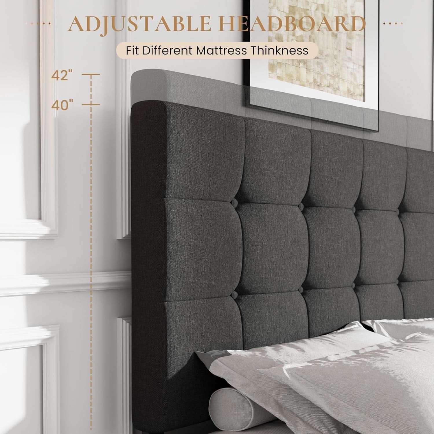 Upholstered Queen Platform Bed Frame Storage Drawers