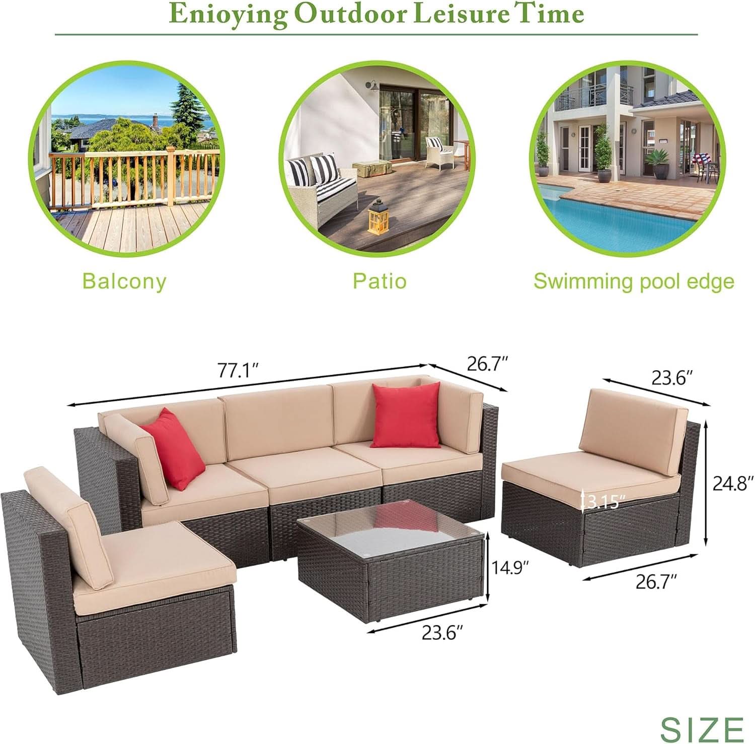 Outdoor Wicker Sectional Sofa Set with Coffee Table - Tan/Brown