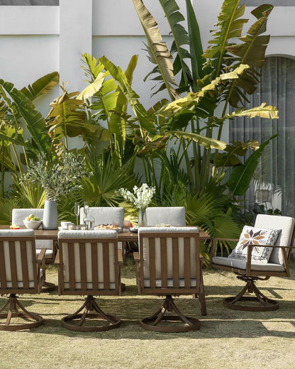 Nine Piece Outdoor Patio Dining Set with Swivel Chairs