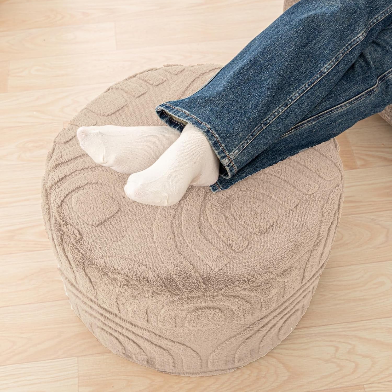 Round Ottoman Pouf 20x20x14 Inches in Khaki