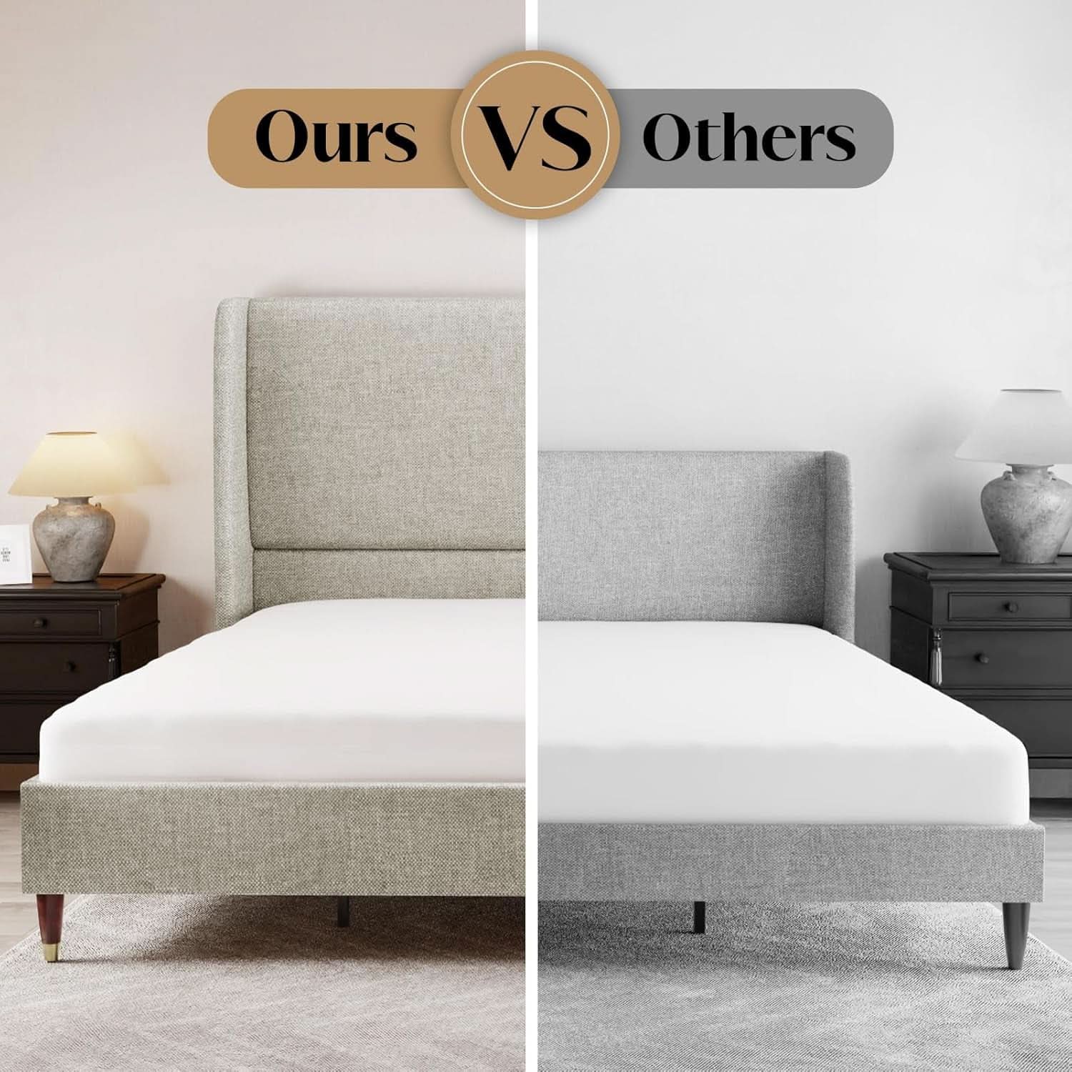 King Size Wingback Headboard Upholstered Bed Frame in Khaki