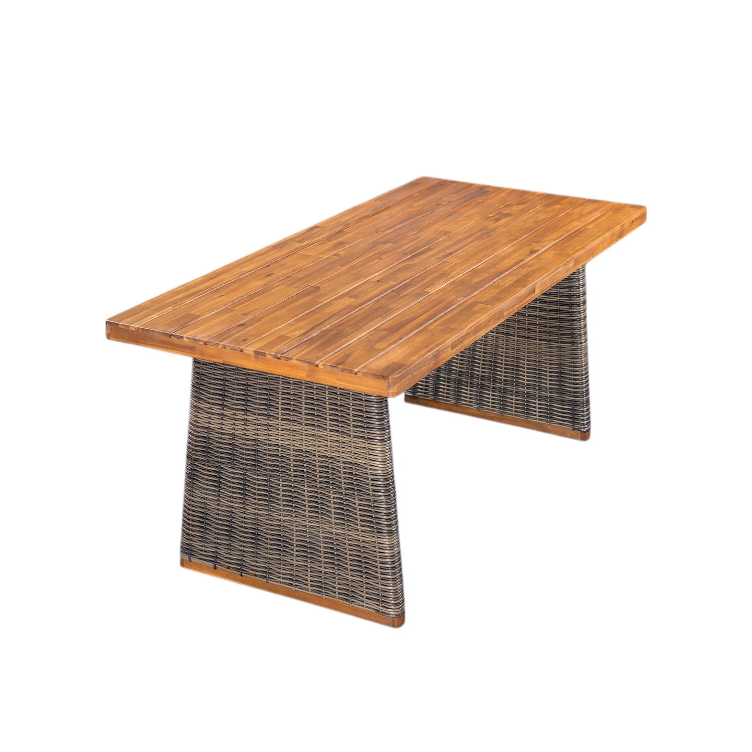 Outdoor Acacia Wood Dining Table - Teak + Grey Wicker