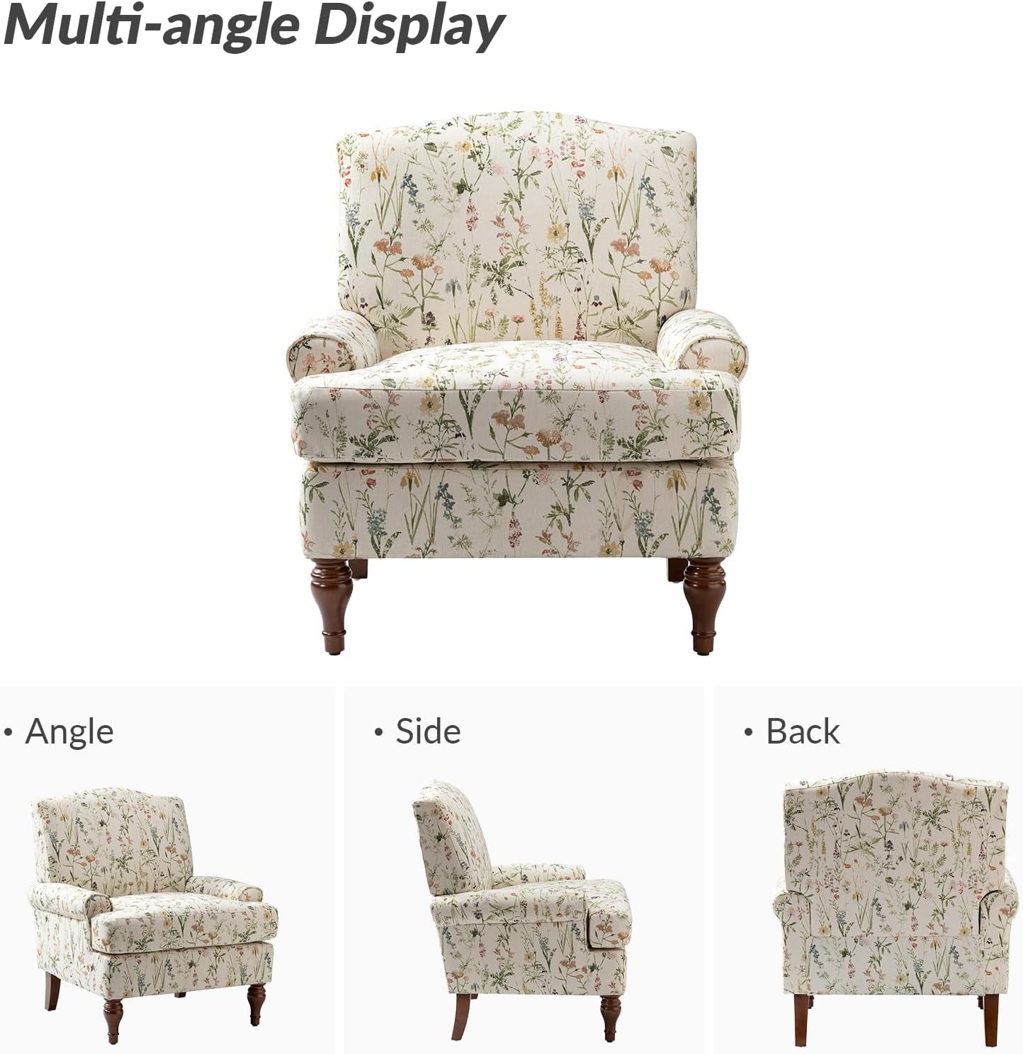 Floral Upholstered Accent Chair With Removable Cushions