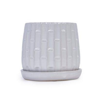 Set of 2 Patterned Ceramic Planters - White