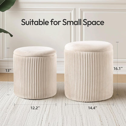 Beige Velvet Nesting Storage Ottomans - 2 Pc