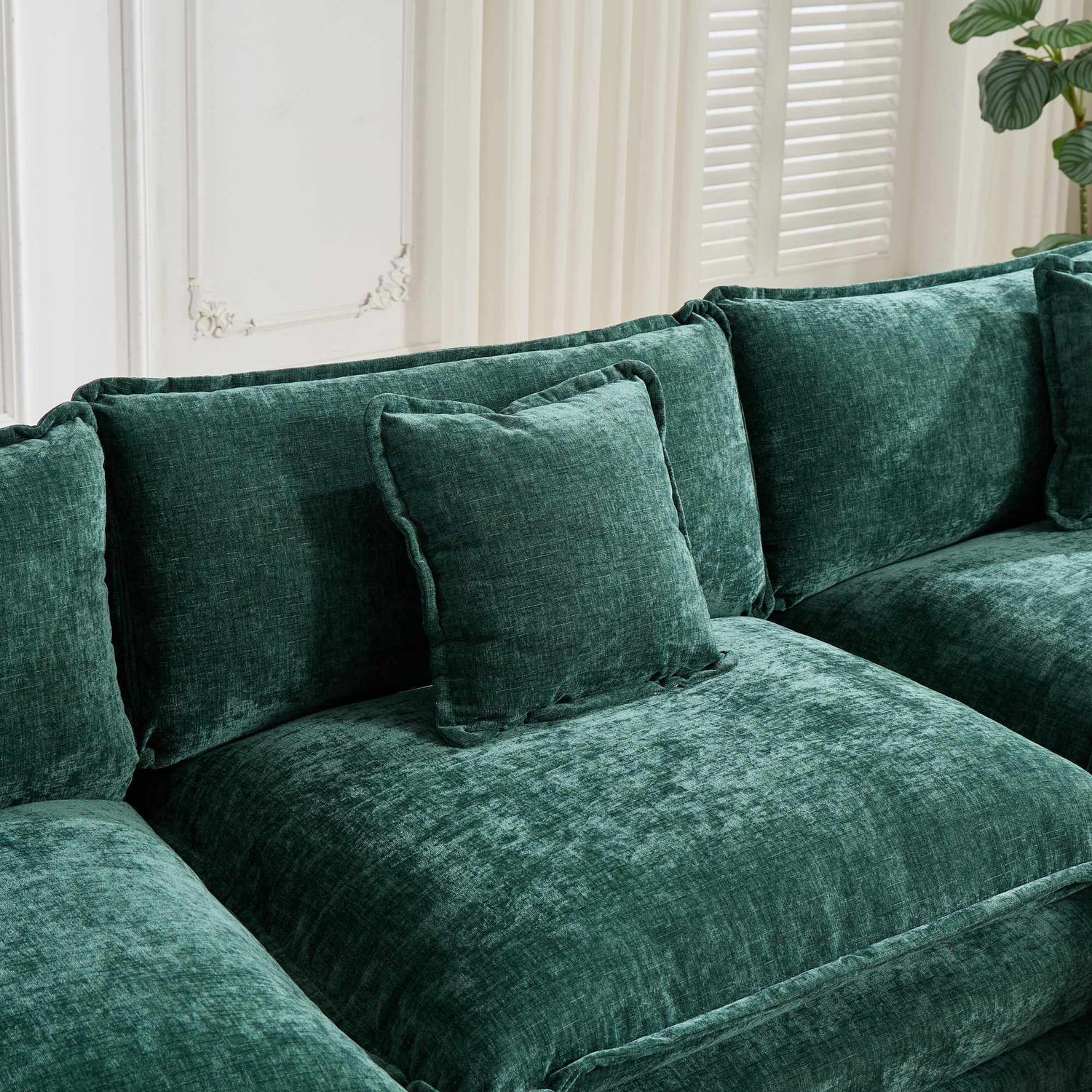 Cloud 3 Seats Sofa (Ottoman is not included) Chenille Fabric in Green