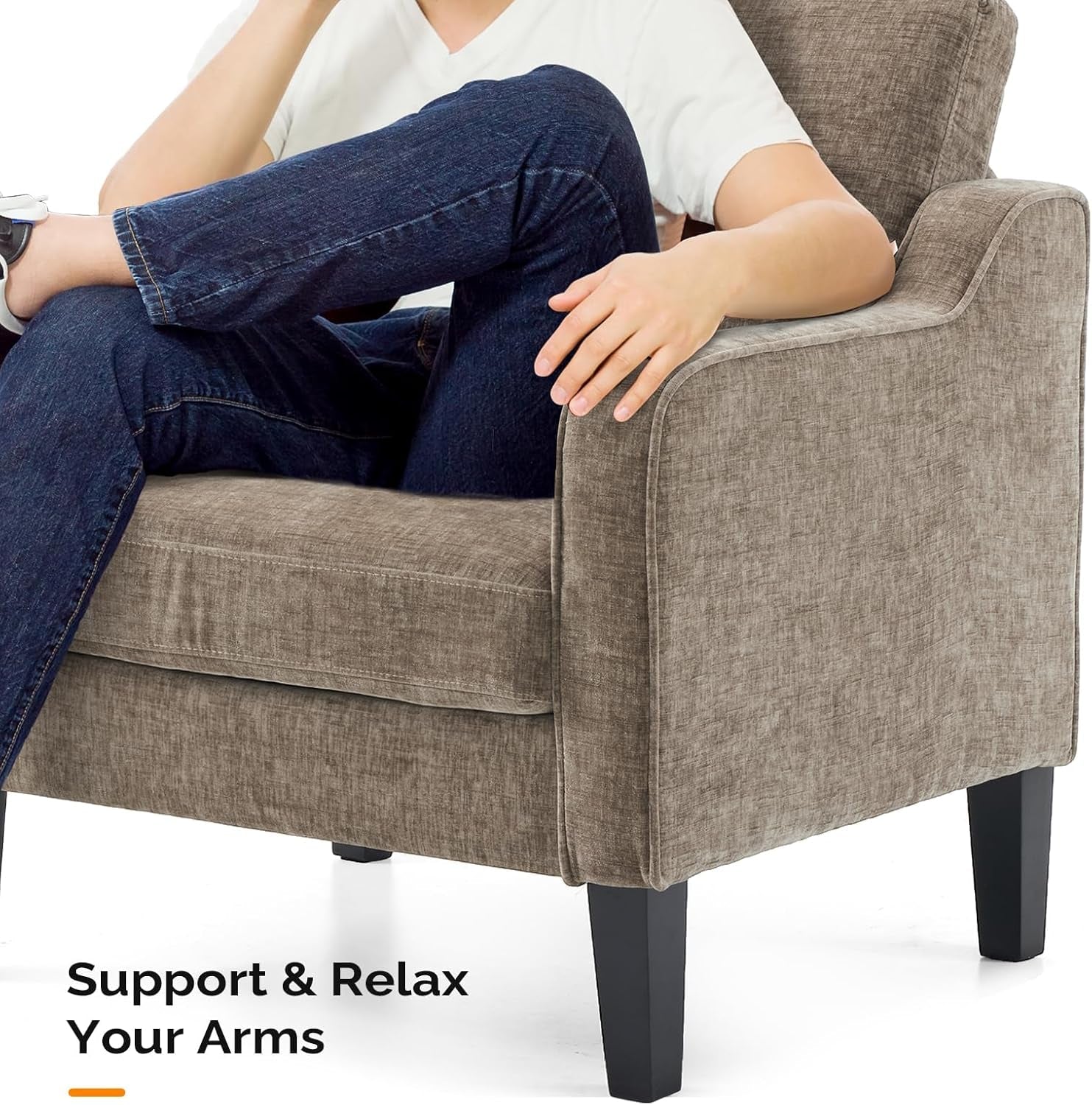 Light Brown Upholstered Living Room Armchair