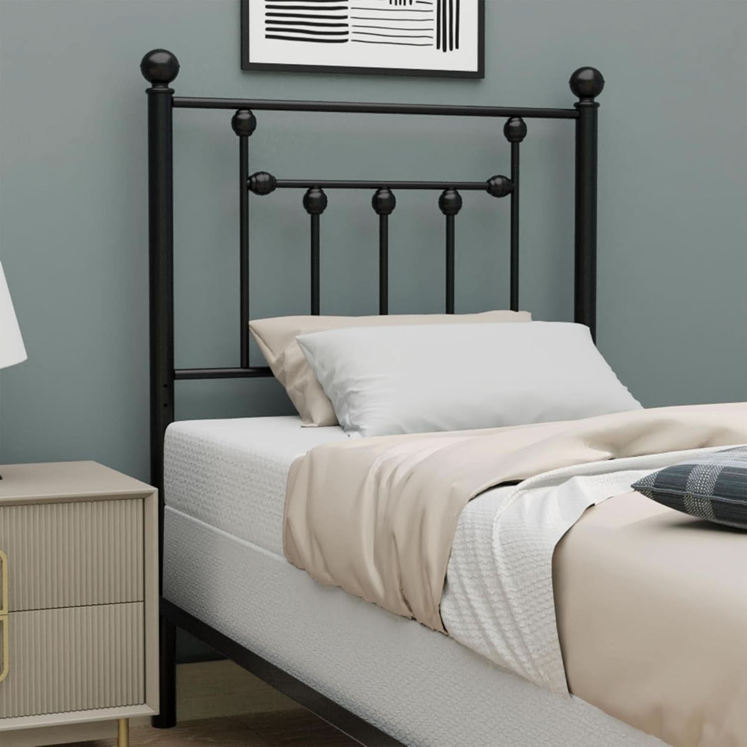 Twin Size Metal Bed Frame with Adjustable Headboard - Black