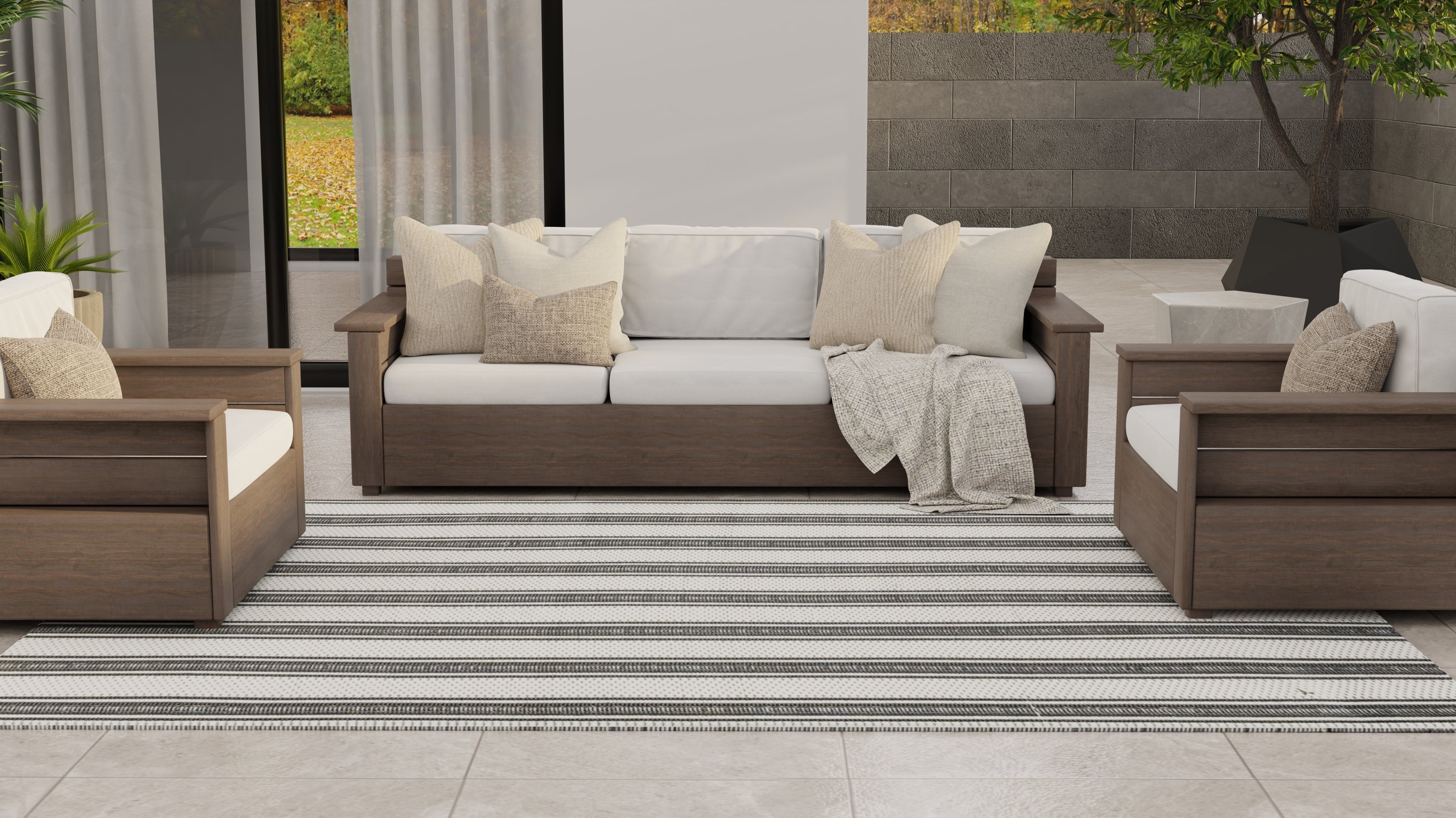 Vertical Stripe Black &amp; Grey Outdoor Mat