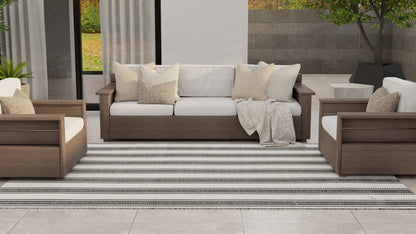 Vertical Stripe Black &amp; Grey Outdoor Mat
