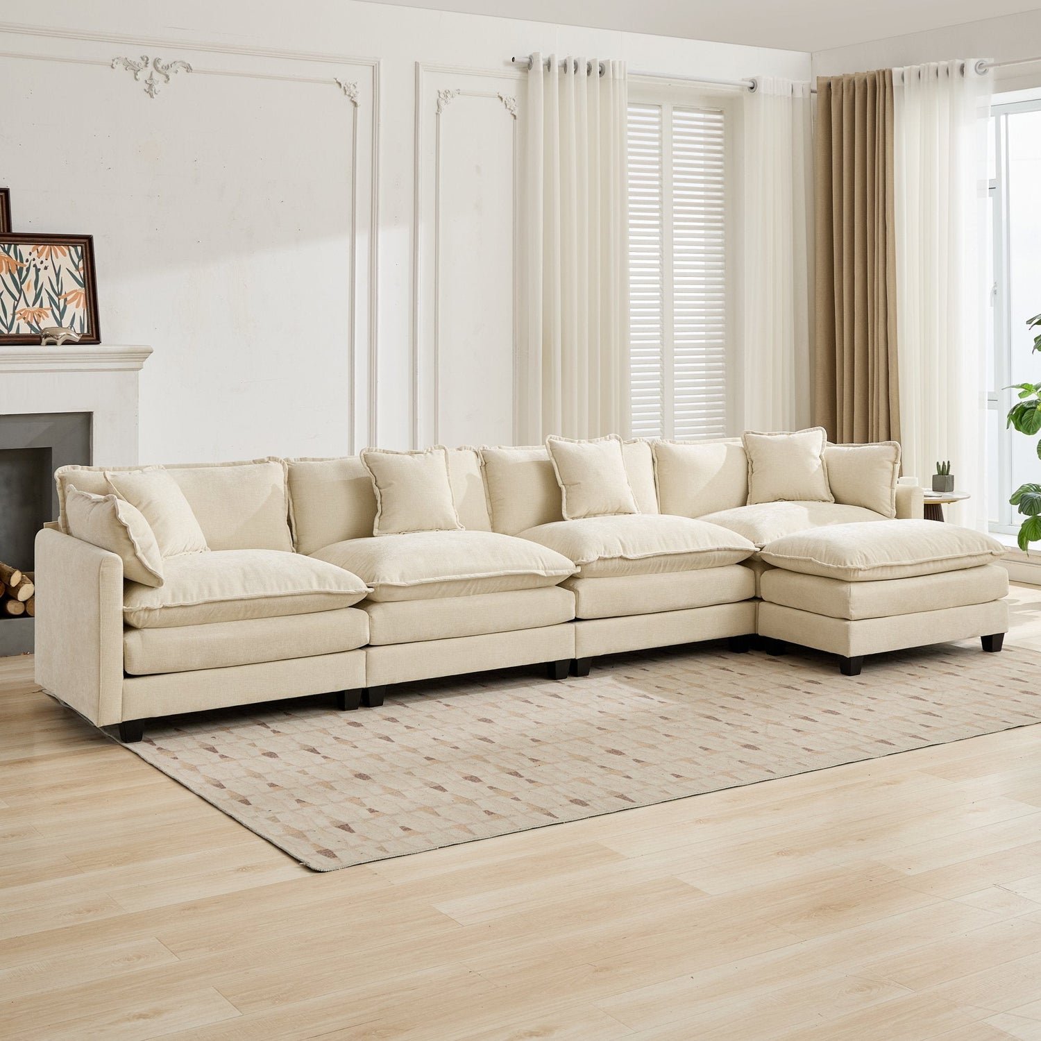 Cloud 4 Seat Sofa with Chenille Fabric in Beige