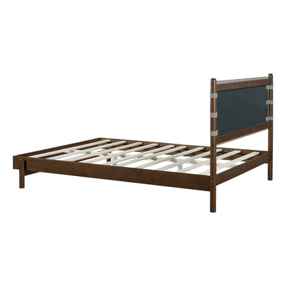 Modern Queen Bed Frame Set with 2 Nightstands - Gray/Walnut