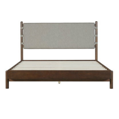 Modern Queen Bed Frame Set with 2 Nightstands - Gray/Walnut