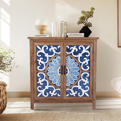 Blue Porcelain Front Accent Storage Cabinet With 2 Doors