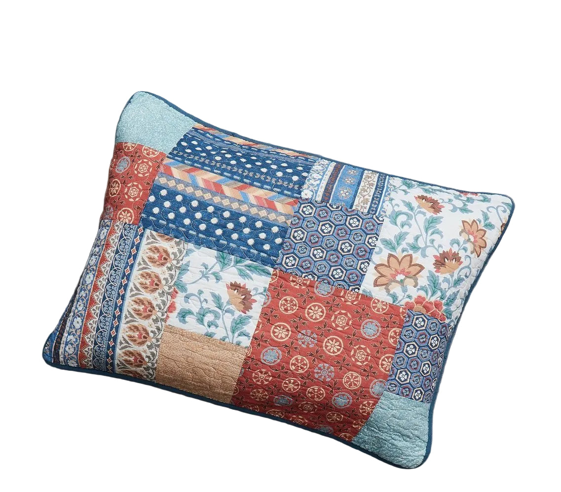 Boho Vibes Mediterranean Blue Patchwork Quilted Bedding